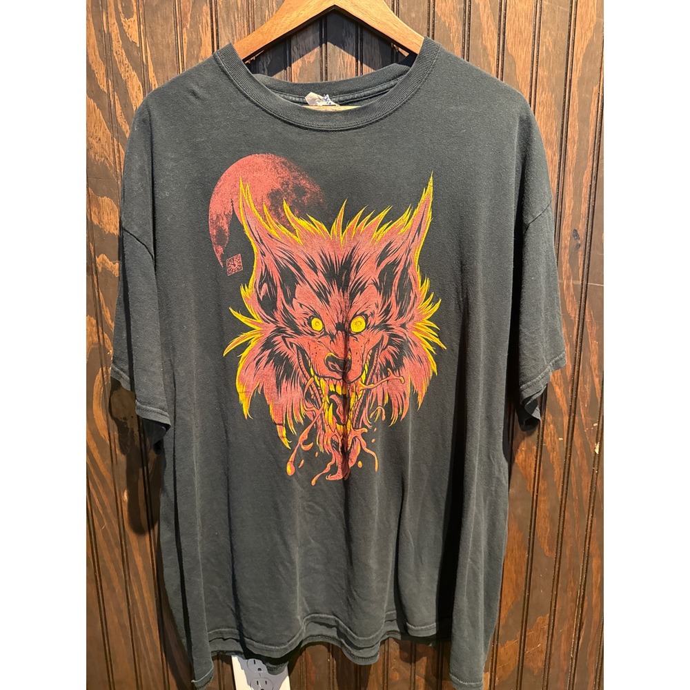 Werewolf Blood Moon Graphic Tee Faded Black Horror Streetwear T-Shirt XL 28x30
